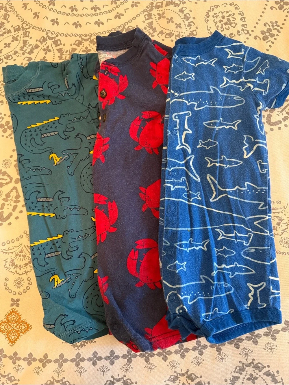3-Pack Toddler Rompers Size 18 Months - Sharks, Crabs & Crocodile